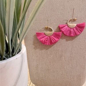Hot Pink Raffia Hoop Earrings